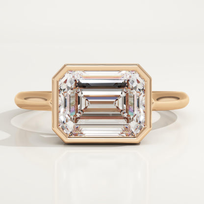 2 CT East West Emerald Cut Bezel Moissanite Engagement Ring
