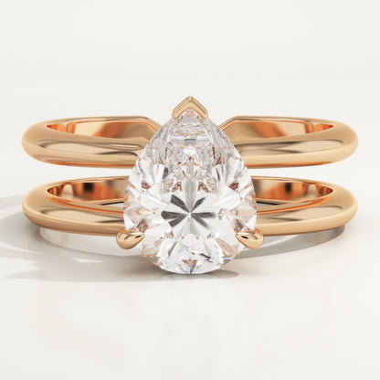 Pear Cut Double Shank Hidden Halo Lab-Grown Diamond Engagement Ring
