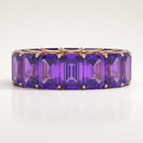 8.91 TCW Emerald Shaped February-Amethyst Birthstone Wedding Band