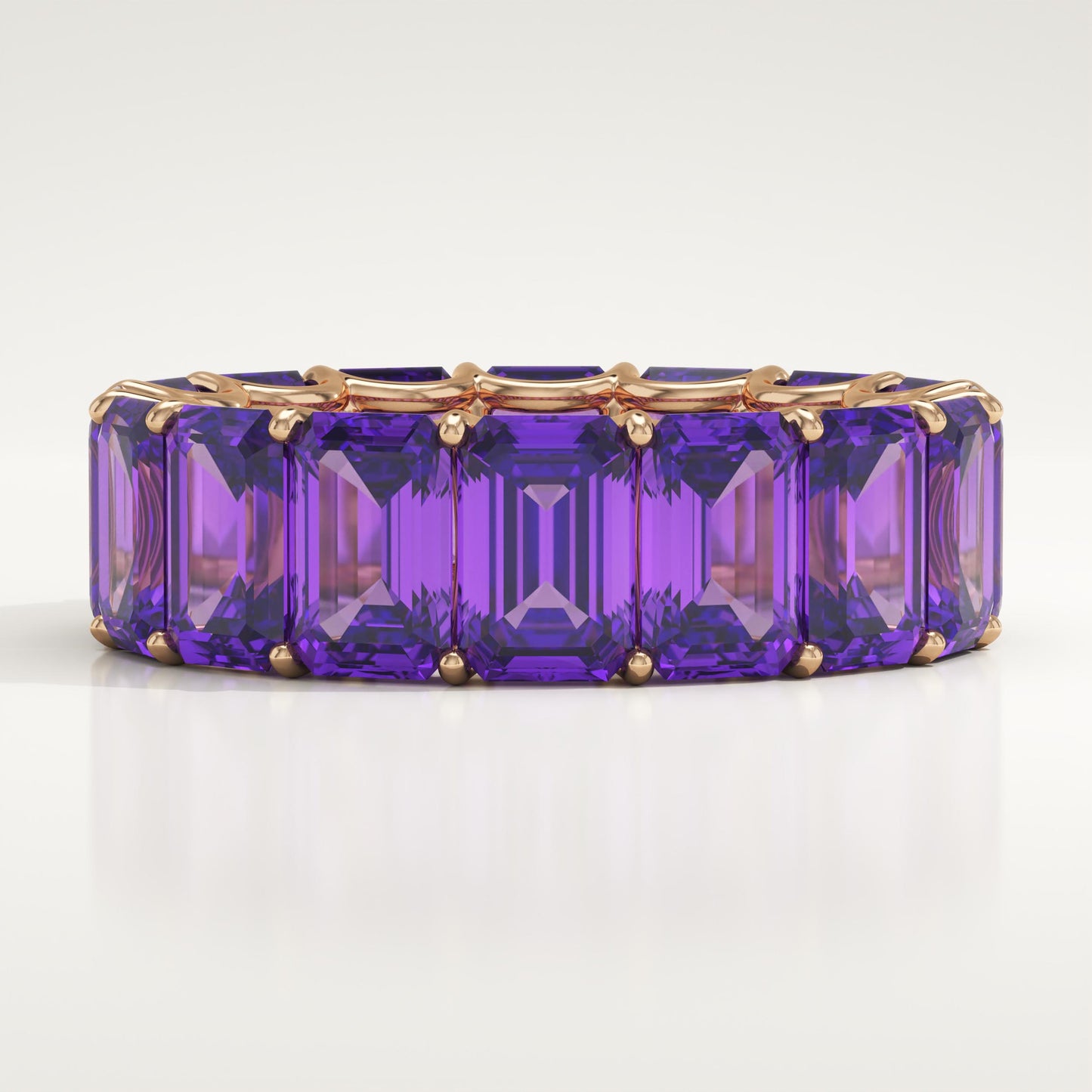 8.91 TCW Emerald Shaped February-Amethyst Birthstone Wedding Band
