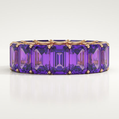 8.91 TCW Emerald Shaped February-Amethyst Birthstone Wedding Band