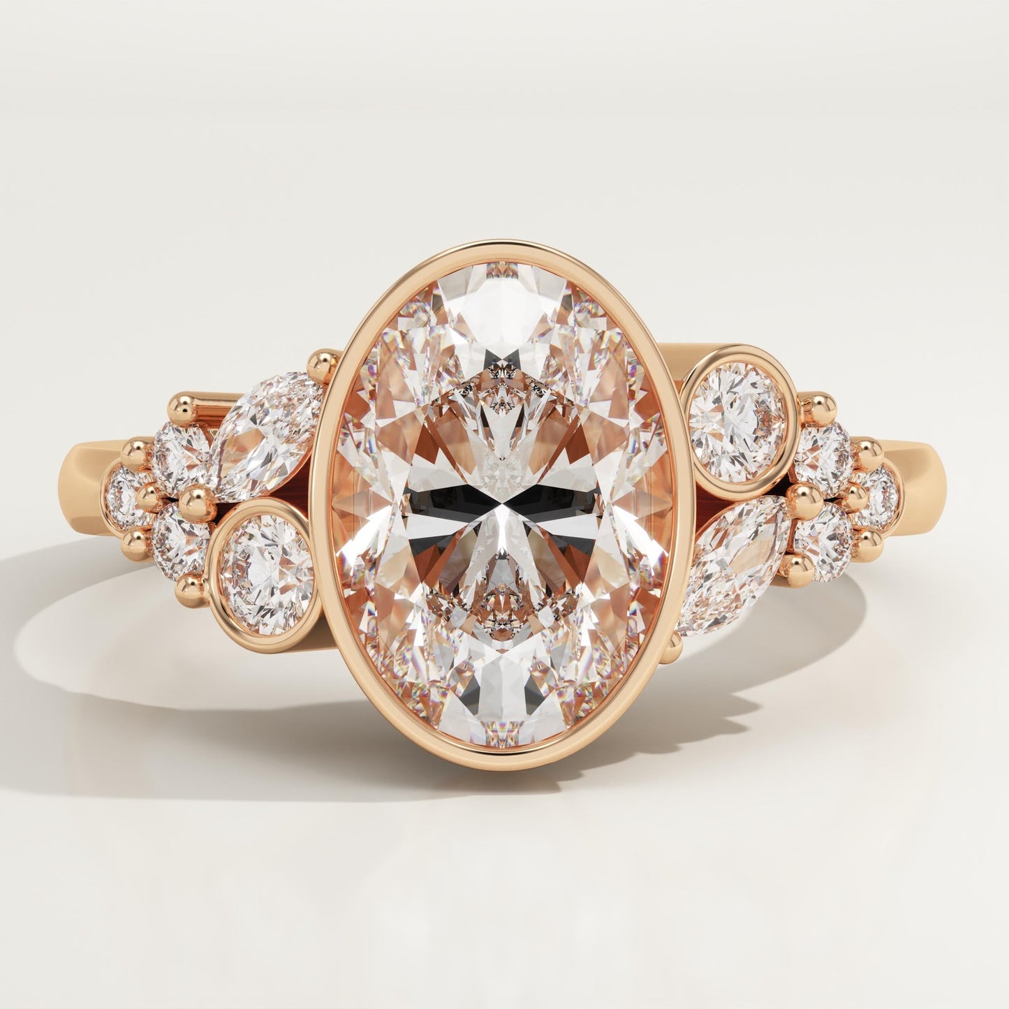 Oval Cut Bezel & Cluster Lab-Grown Diamond Engagement Ring