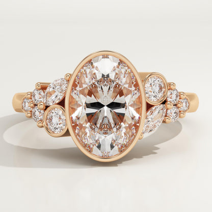 Oval Cut Bezel & Cluster Lab-Grown Diamond Engagement Ring