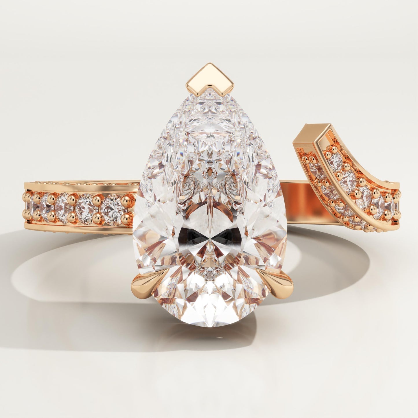 Pear Cut Open Shank Pave Lab-Grown Diamond Engagement Ring