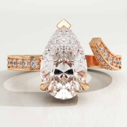 Pear Cut Open Shank Pave Lab-Grown Diamond Engagement Ring