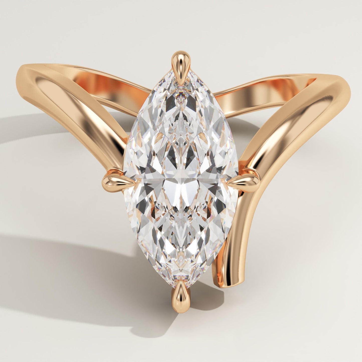 Marquise Cut V Shaped Solitaire Lab-Grown Diamond Engagement Ring