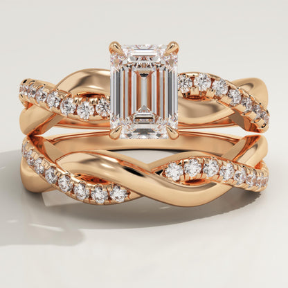 Emerald Cut Twisted Pave Lab-Grown Diamond Bridal Set