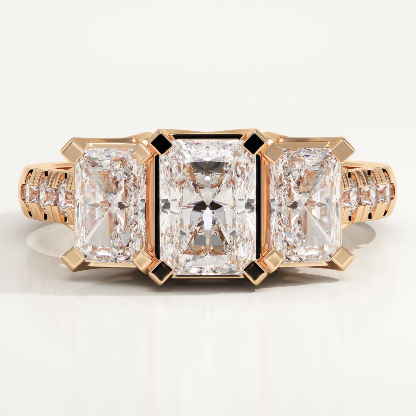 Radiant Cut Three Stone Pave Lab-Grown Diamond Engagement Ring