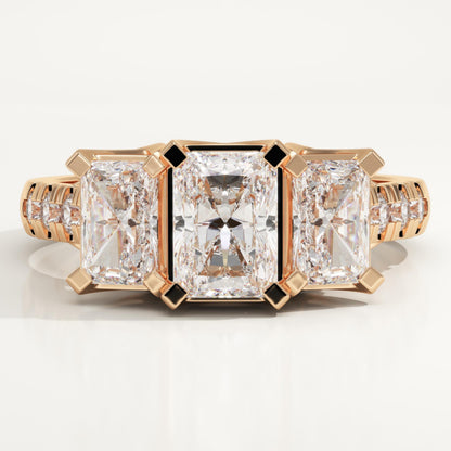 Radiant Cut Three Stone Pave Lab-Grown Diamond Engagement Ring