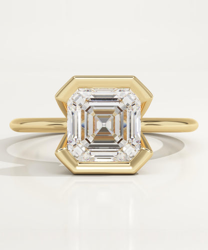2 CT Asscher Cut Half Bezel Moissanite Engagement Ring
