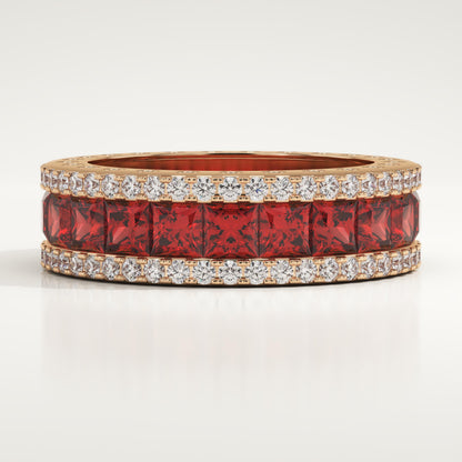 4.52 TCW Princess & Round Shaped January-Garnet Birthstone Wedding Band