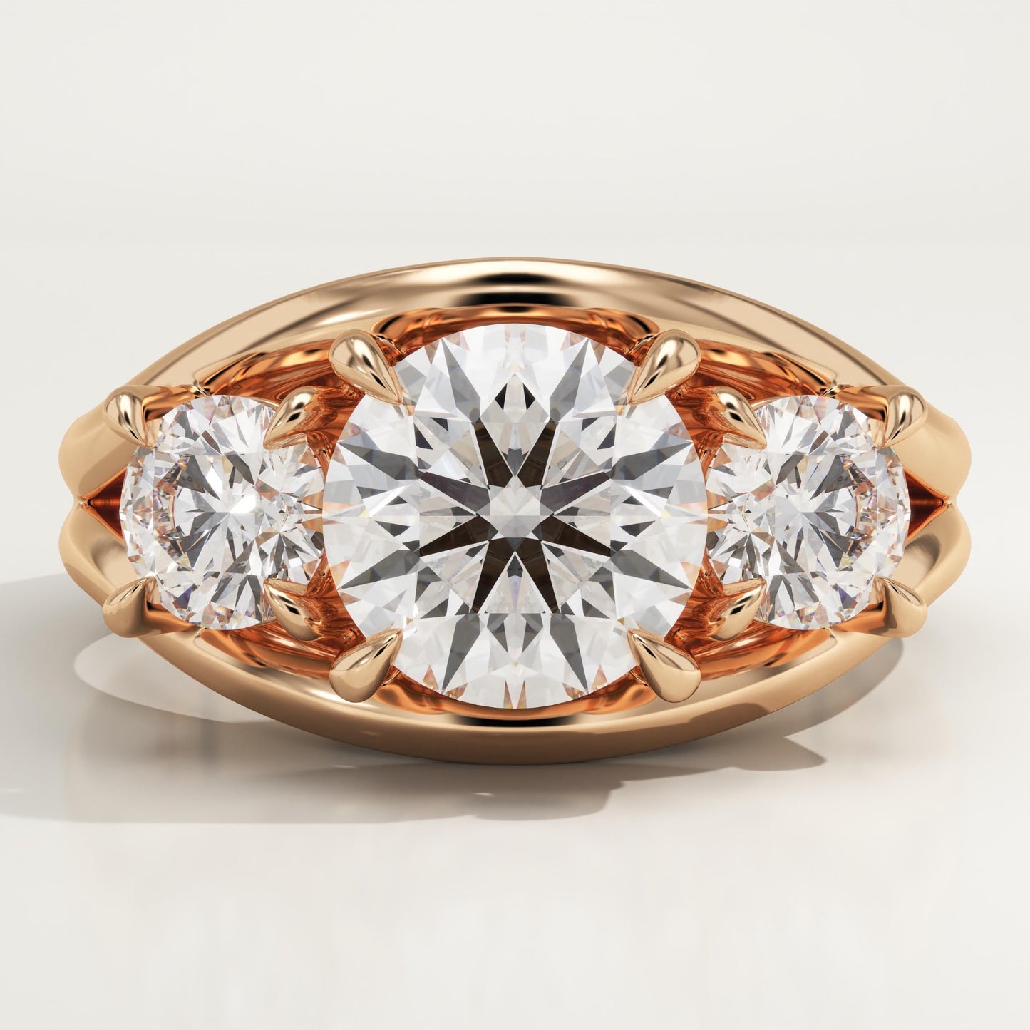 Round Cut Three Stone Split Shank Lab-Grown Diamond Engagement Ring