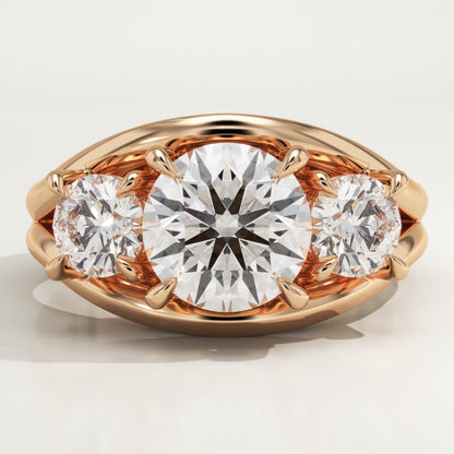 Round Cut Three Stone Split Shank Lab-Grown Diamond Engagement Ring