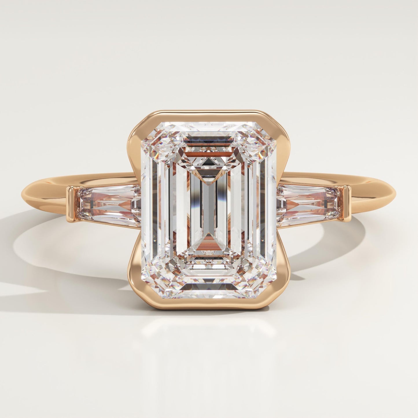 Emerald Cut Three Stone Half Bezel Lab-Grown Diamond Engagement Ring