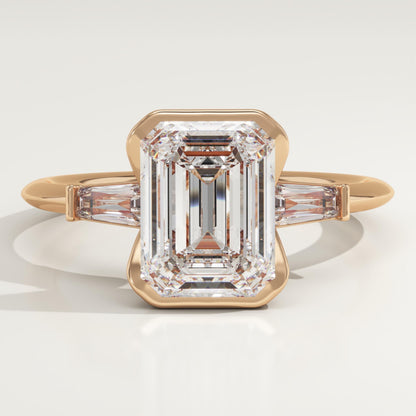 Emerald Cut Three Stone Half Bezel Lab-Grown Diamond Engagement Ring