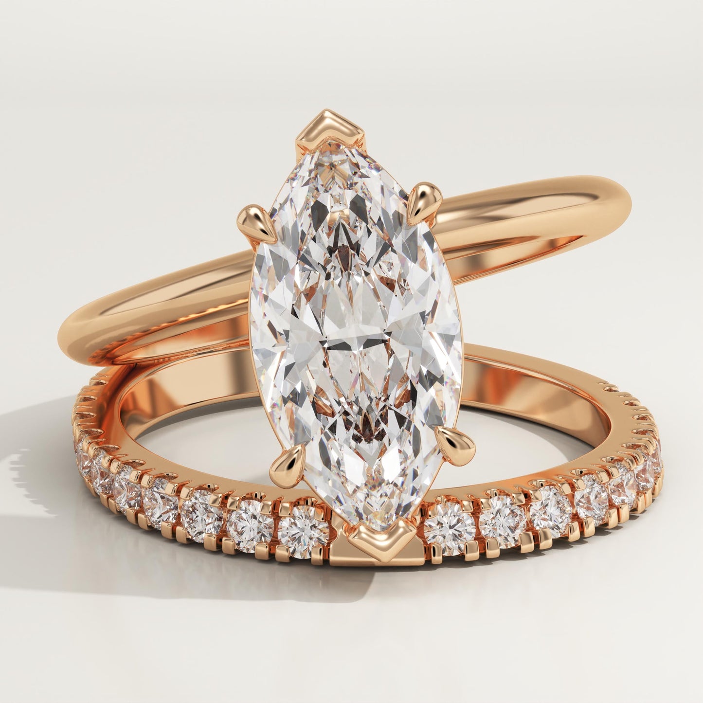 Marquise Cut Pave Double Band Lab-Grown Diamond Engagement Ring