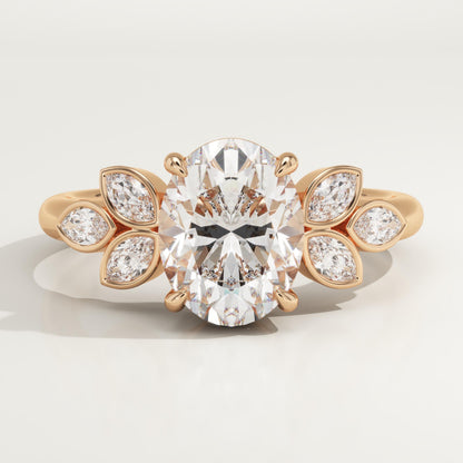 Oval Cut Cluster Lab-Grown Diamond Engagement Ring