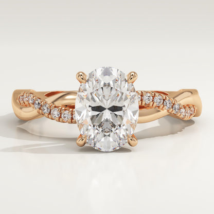 Oval Cut Twisted Pave Lab-Grown Diamond Engagement Ring