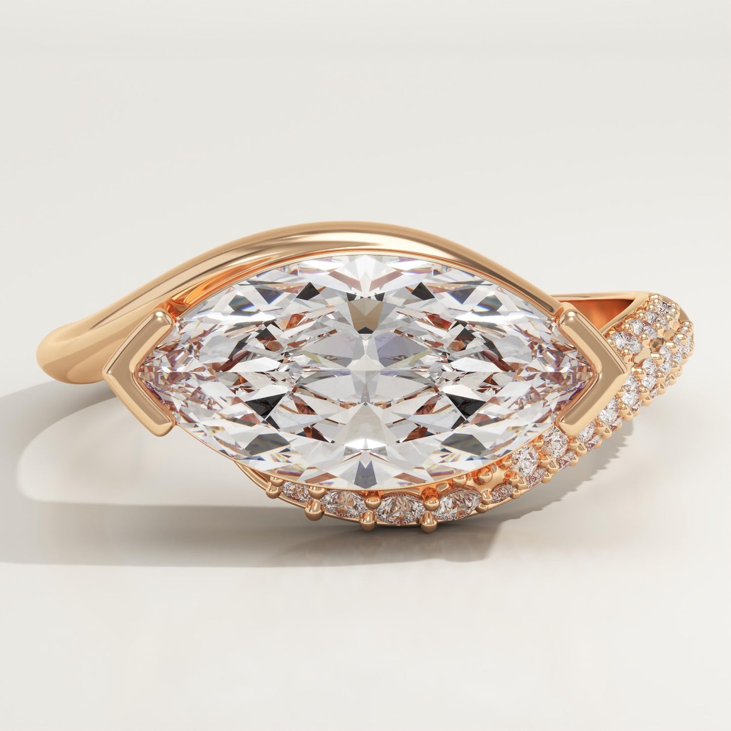 East West Marquise Cut Swirl Pave Lab-Grown Diamond Engagement Ring