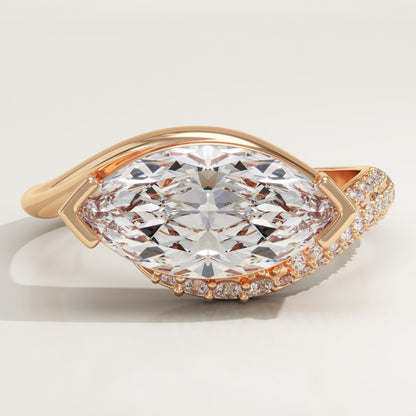 East West Marquise Cut Swirl Pave Lab-Grown Diamond Engagement Ring