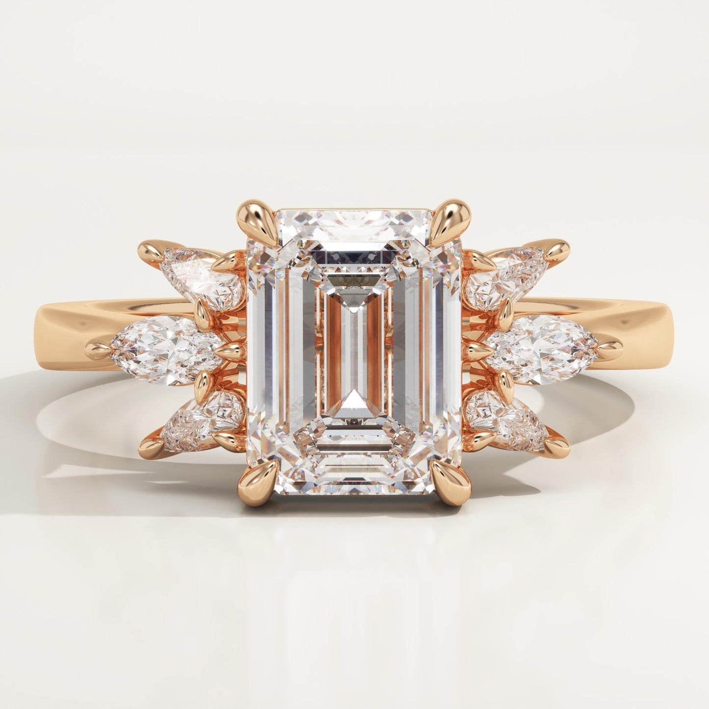 Emerald Cut Cluster Lab-Grown Diamond Engagement Ring