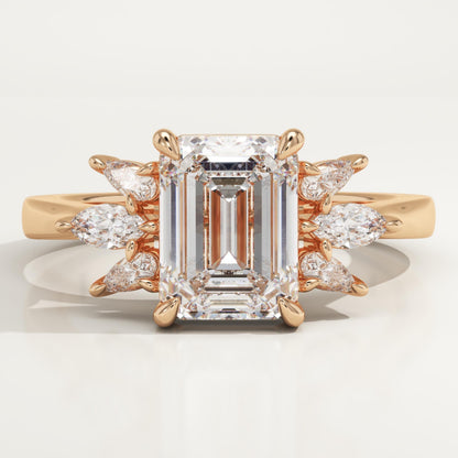 Emerald Cut Cluster Lab-Grown Diamond Engagement Ring
