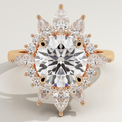 Round Cut Cluster Lab-Grown Diamond Engagement Ring