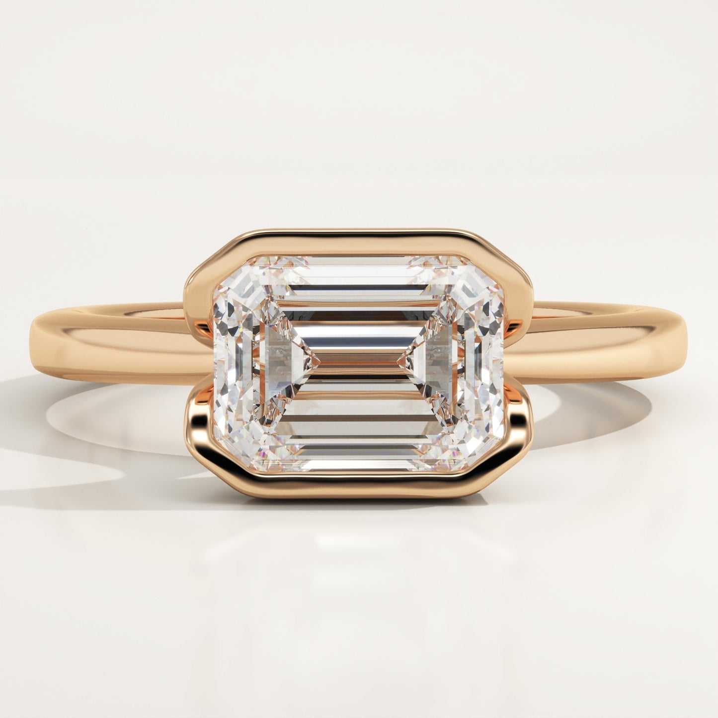 East West Emerald Cut Half Bezel Lab-Grown Diamond Engagement Ring