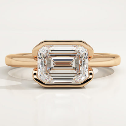 East West Emerald Cut Half Bezel Lab-Grown Diamond Engagement Ring