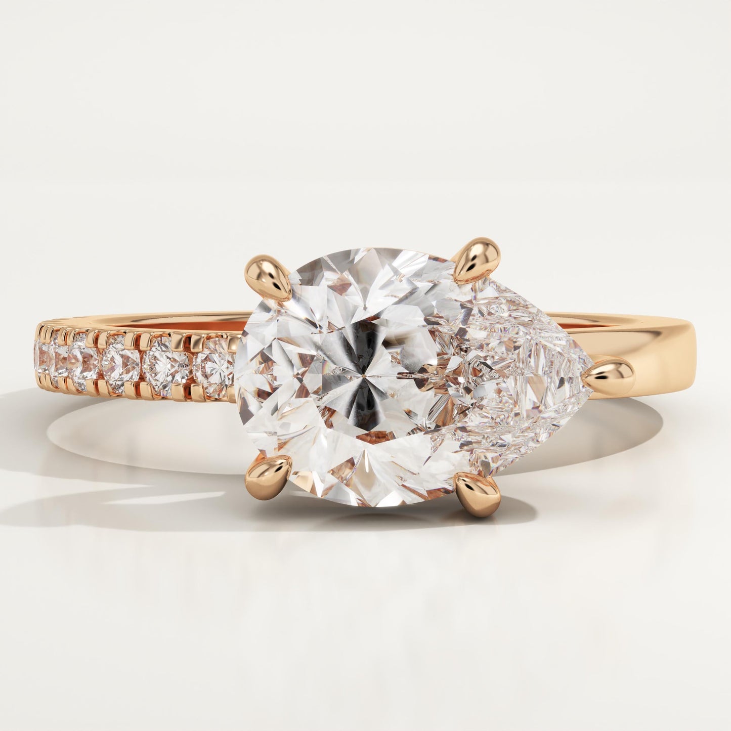 East West Pear Cut Half Pave Lab-Grown Diamond Engagement Ring