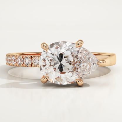 East West Pear Cut Half Pave Lab-Grown Diamond Engagement Ring