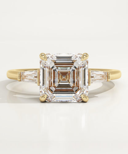 2 CT Asscher Cut Three Stone Moissanite Engagement Ring