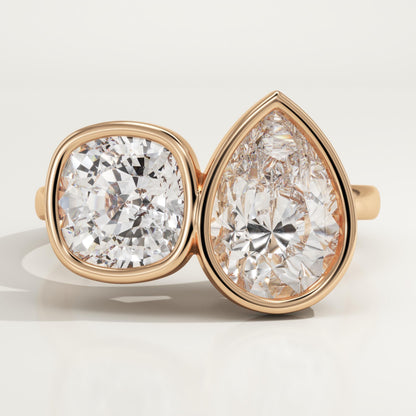 3.5 TCW Cushion & Pear Cut Toi Et Moi Lab-Grown Diamond Engagement Ring