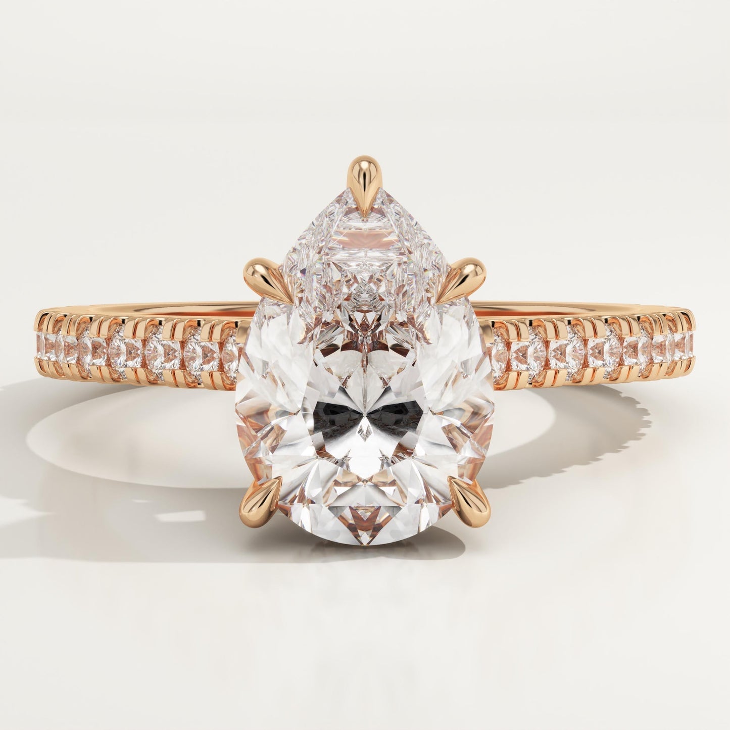 Pear Cut Hidden Halo & Pave Cathedral Lab-Grown Diamond Engagement Ring