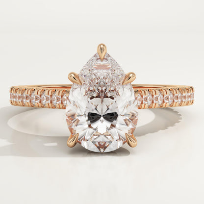 Pear Cut Hidden Halo & Pave Cathedral Lab-Grown Diamond Engagement Ring