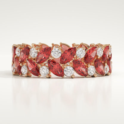 1.93 TCW Round & Marquise Shaped January-Garnet Birthstone Wedding Band