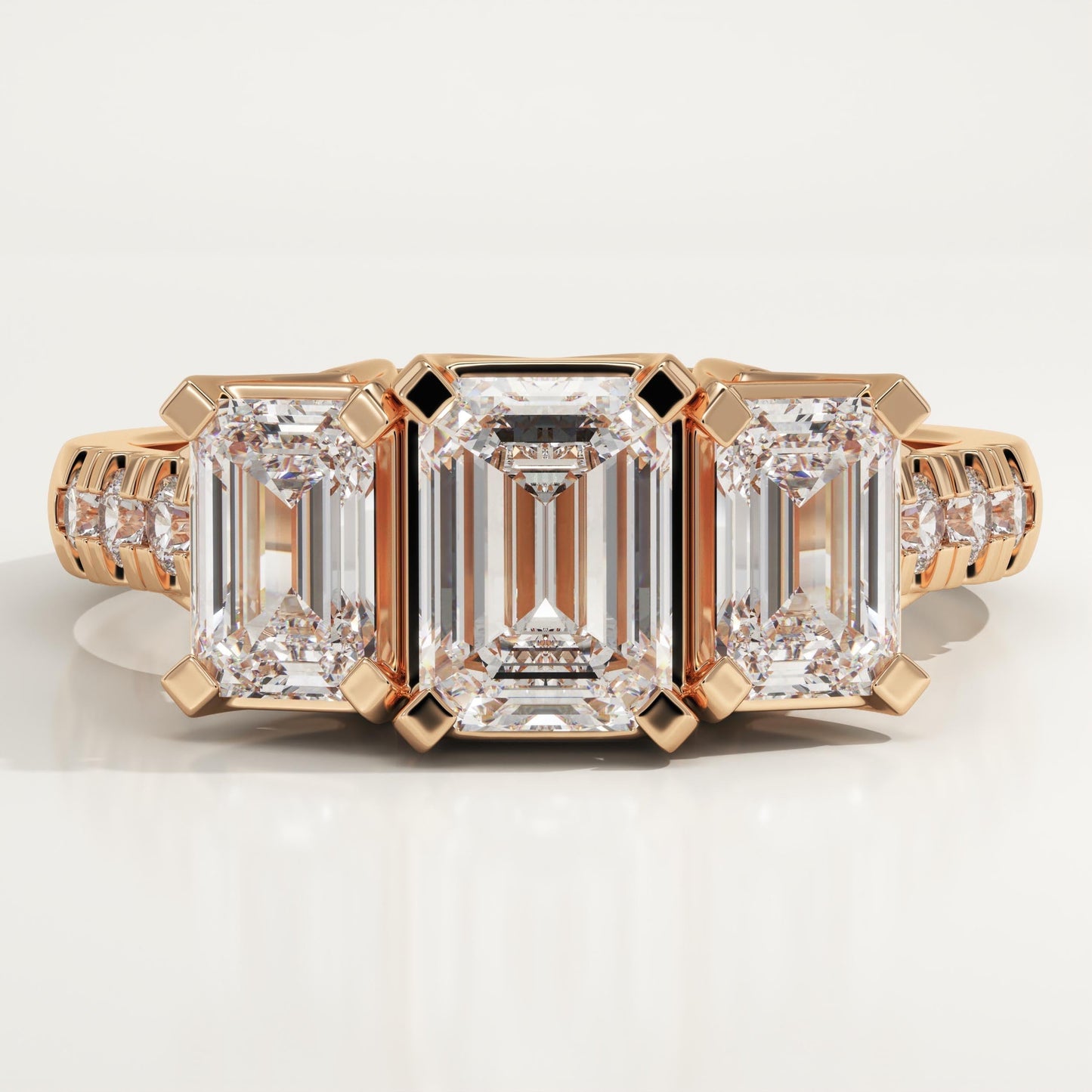 Emerald Cut Three Stone Pave Lab-Grown Diamond Engagement Ring