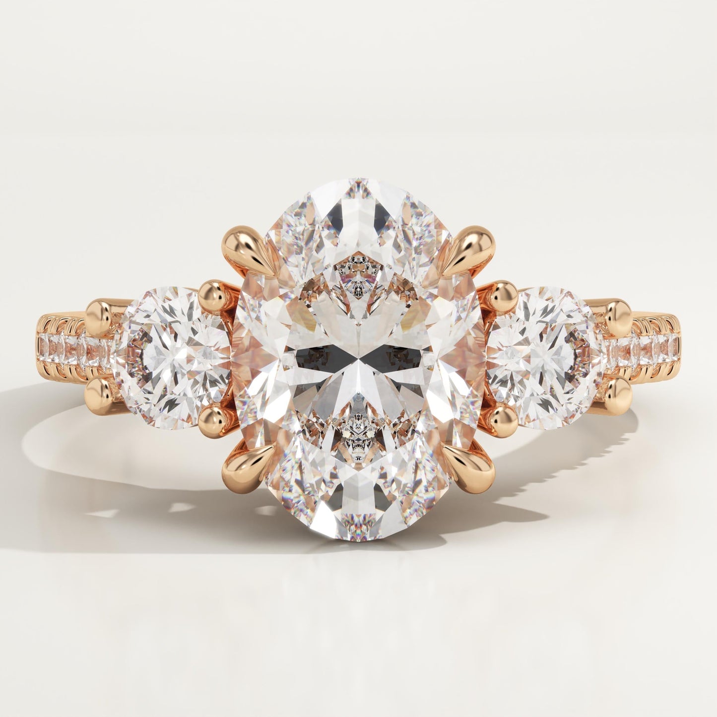 Oval Cut Three Stone & Pave Lab-Grown Diamond Engagement Ring