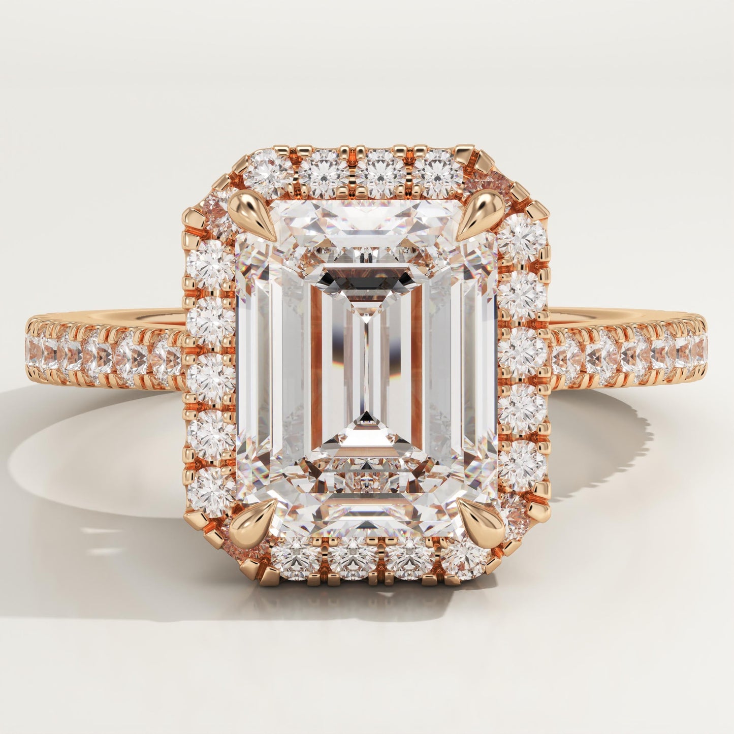 Emerald Cut Halo & Pave Cathedral Lab-Grown Diamond Engagement Ring
