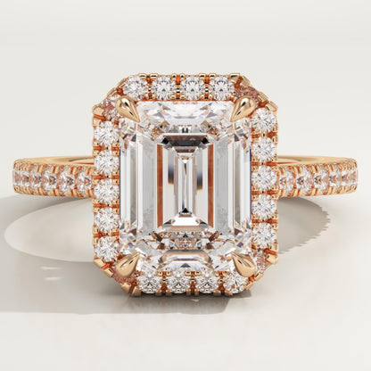 Emerald Cut Halo & Pave Cathedral Lab-Grown Diamond Engagement Ring