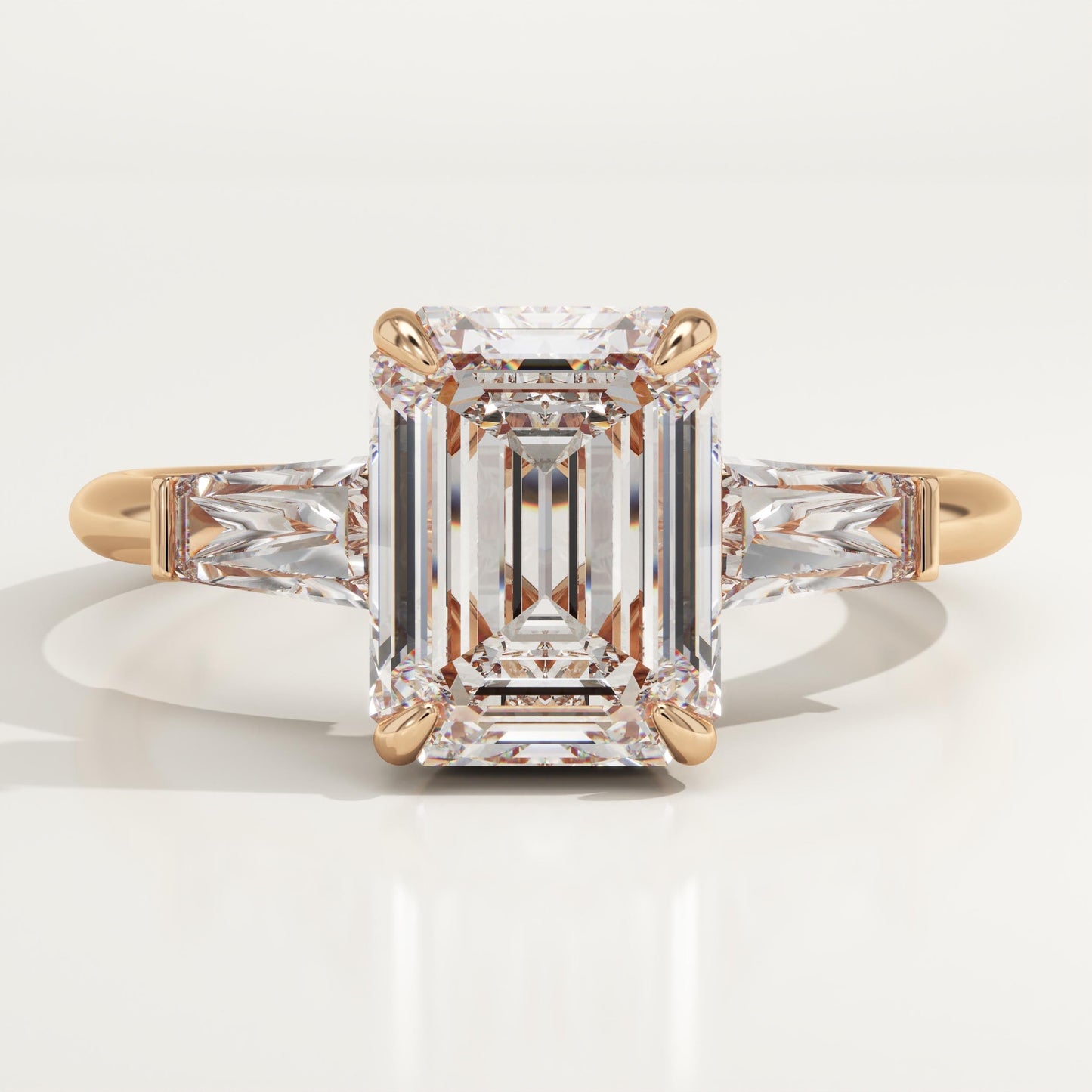 2 CT Emerald Cut Three Stone Moissanite Engagement Ring