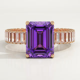 2.56 CT Emerald Cut Hidden Halo & Pave February-Amethyst Birthstone Engagement Ring