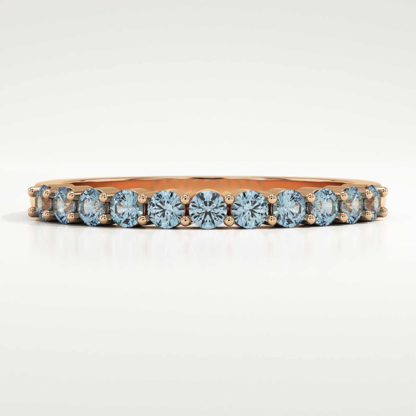 0.33 TCW Round Shaped March-Aquamarine Birthstone Wedding Band