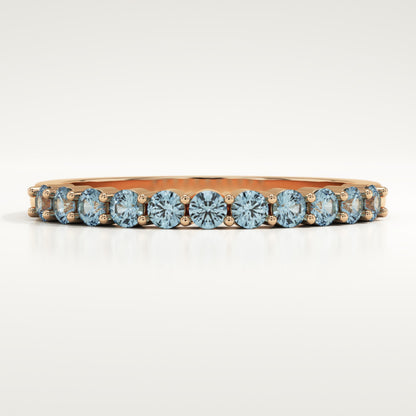 0.33 TCW Round Shaped March-Aquamarine Birthstone Wedding Band