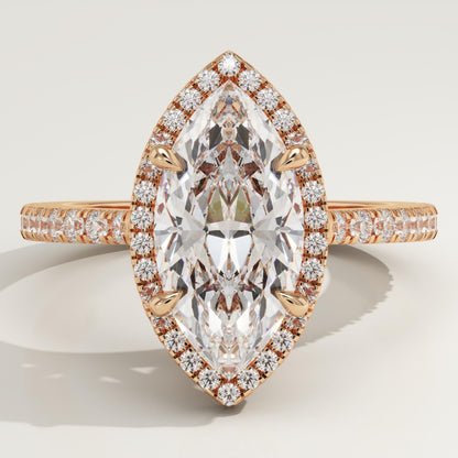 Marquise Cut Halo & Pave Cathedral Lab-Grown Diamond Engagement Ring