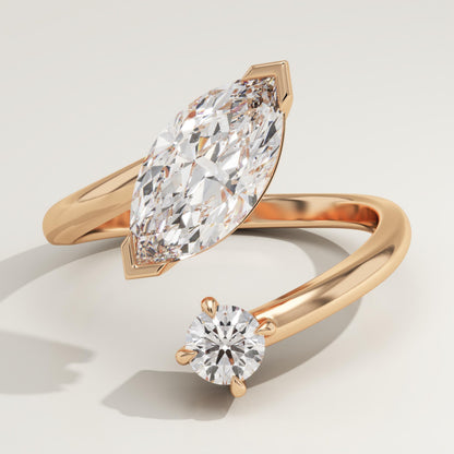 1.75 TCW Marquise & Round Cut Toi Et Moi Lab-Grown Diamond Engagement Ring