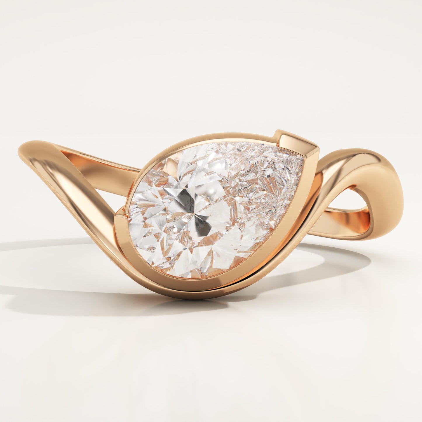 Pear Cut Half Bezel Waved Lab-Grown Diamond Engagement Ring