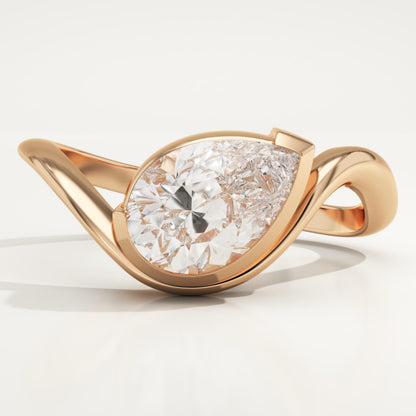 Pear Cut Half Bezel Waved Lab-Grown Diamond Engagement Ring