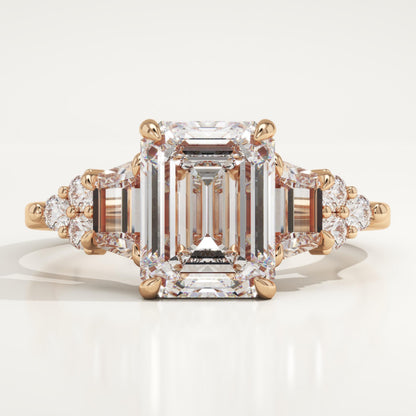 2 CT Emerald Cut Cluster Moissanite Engagement Ring