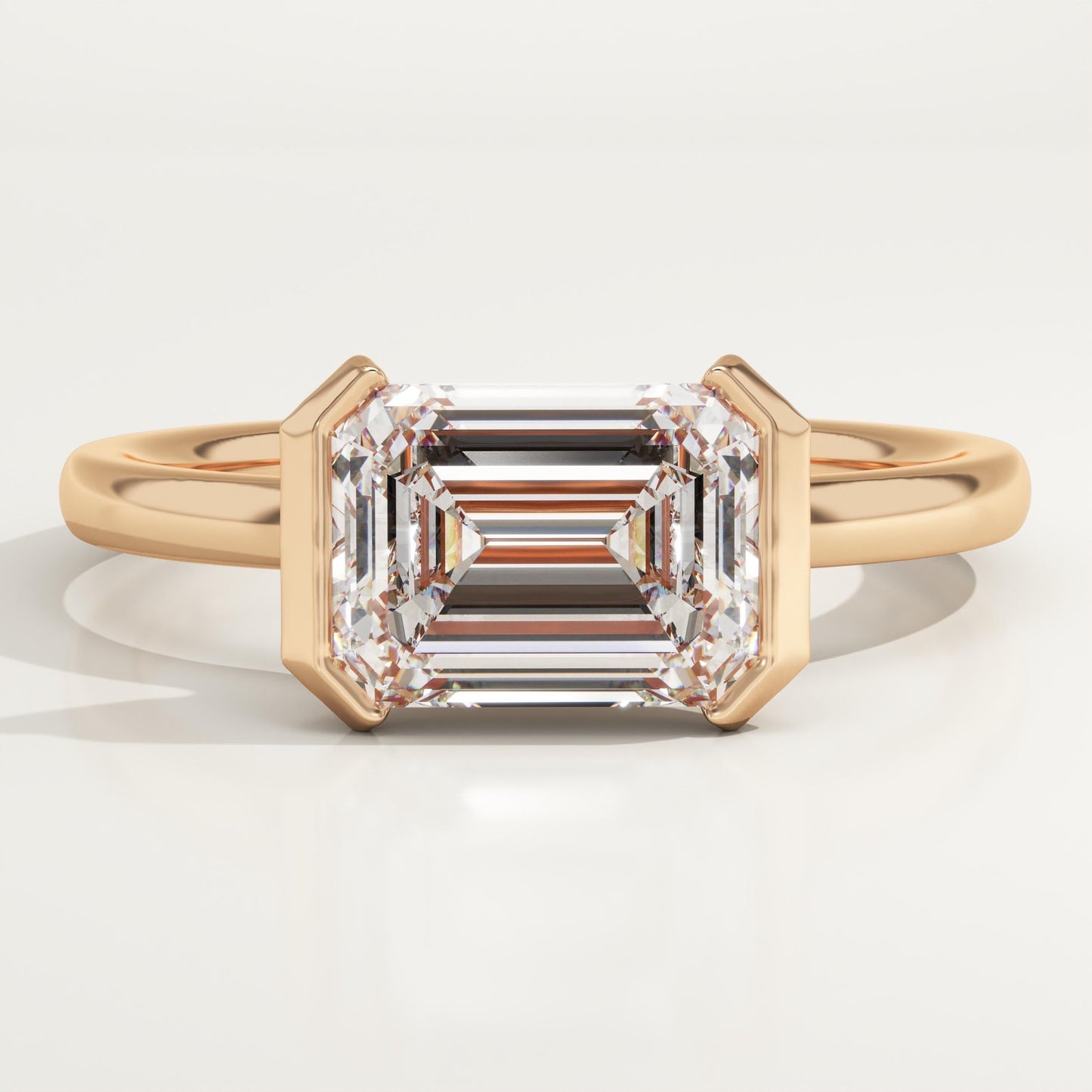 East West Emerald Cut Half Bezel Lab-Grown Diamond Engagement Ring